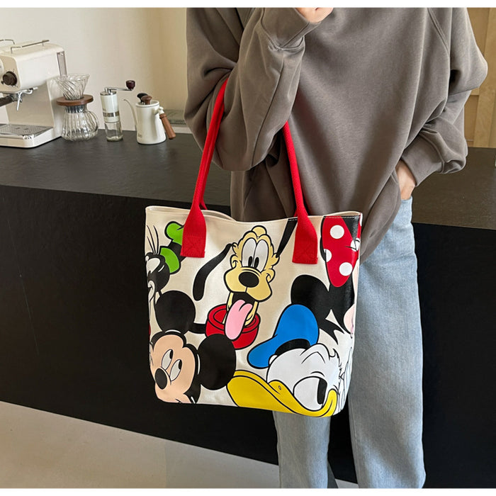 Wholesale Cartoon large capacity canvas shoulder bag, women's casual versatile tote bag, student class backpack, handbag