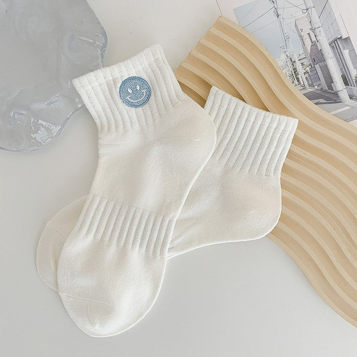 Wholesale Socks Embroidered Smiling Face Middle Socks Sports Long Socks