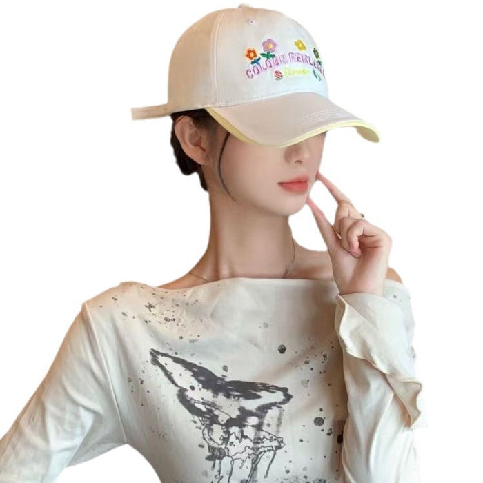 Wholesale Flower embroidered baseball cap versatile soft top duckbill cap
