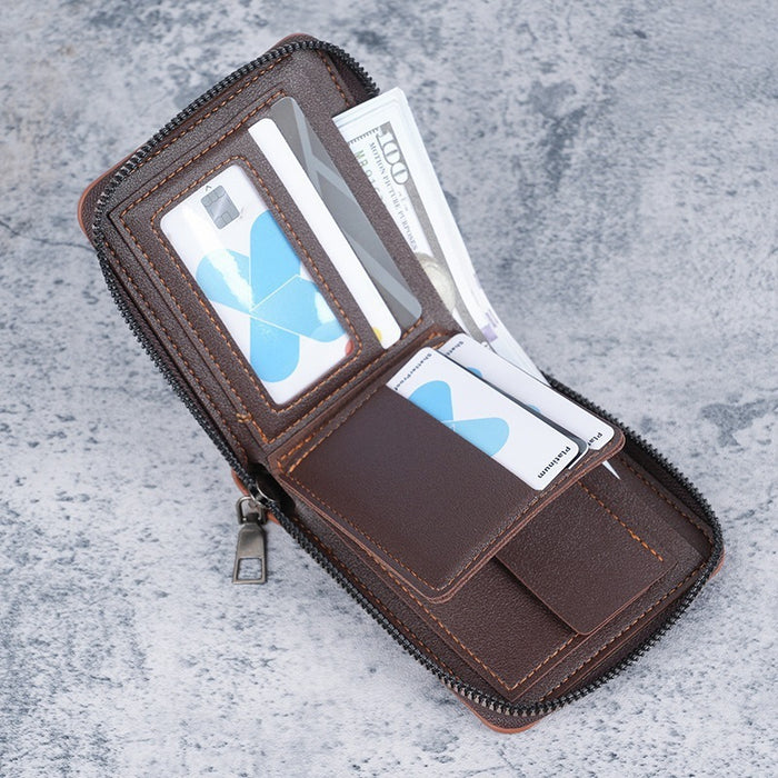 Wholesale Chic PU Leather Men' s Wallet with Retro Letter Print and Zipper Coin Pocket