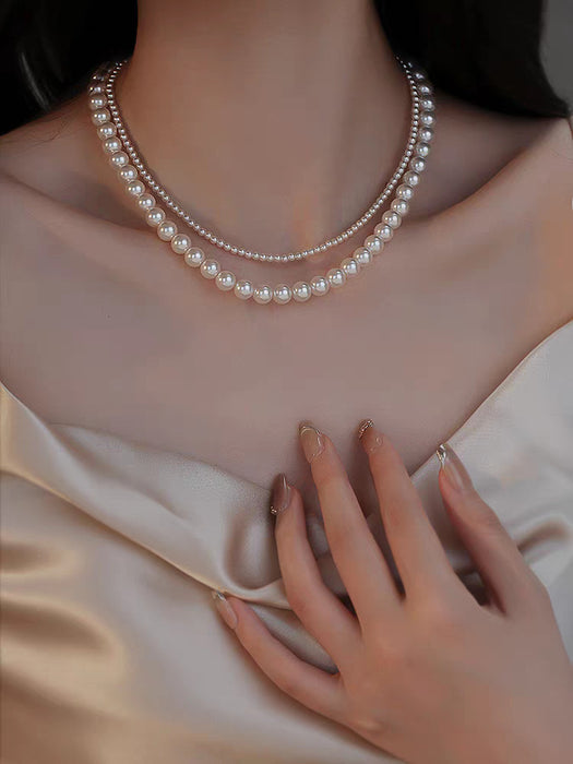 Wholesale  Pearl Necklace Women's Overlapping Double Clavicle Necklace