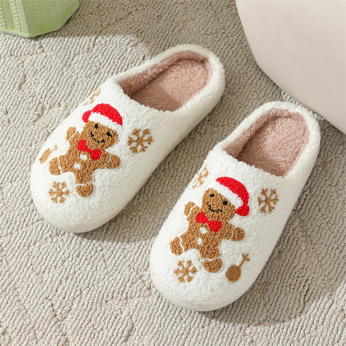 Wholesale Winter snowflake gingerbread cotton slippers for women home indoor non-slip home slippers