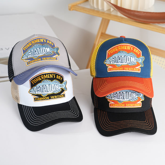 Wholesale 5-Piece Hat Pure Cotton Embroidered Baseball Cap Breathable Fishing Sun Hat Mesh Cap