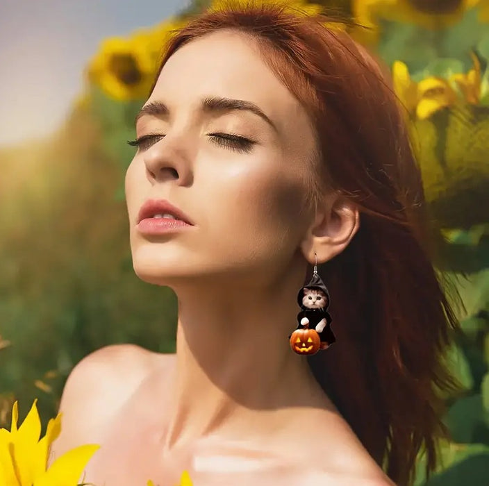 Wholesale Cat Portable Pumpkin Earrings Acrylic Flat Halloween Funny Ghost Ghost Earrings