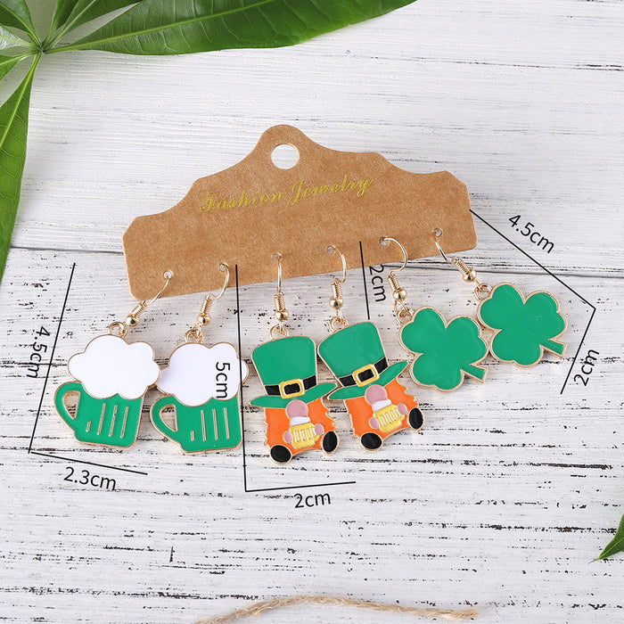 Wholesale St.Patrick's Day Clover Earring Set 3 Pairs Alloy Drip Oil Jewelry Accessory