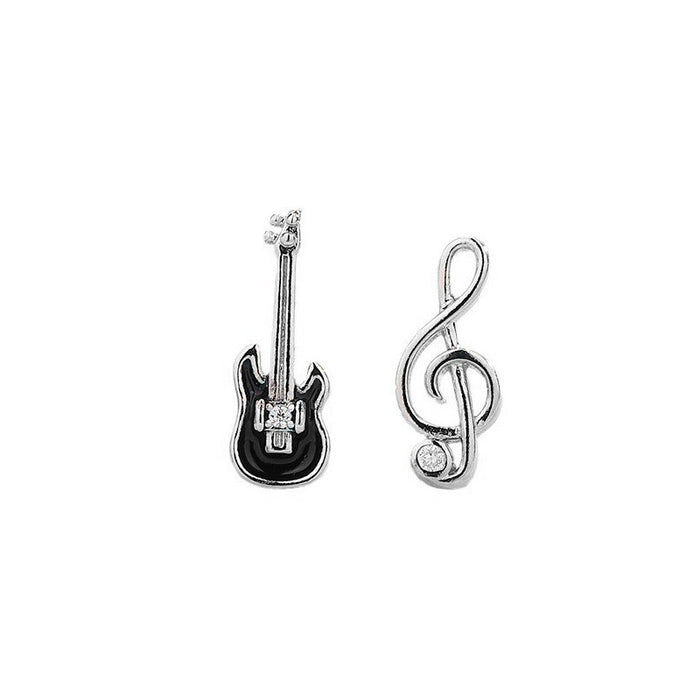 Wholesale Creative Cute Note Earrings Black Compact Single Diamond Asymmetric Violin Instrument Earrings