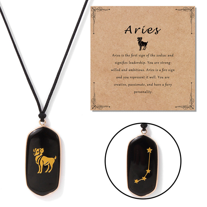 Wholesale Kraft paper English blessing card packaging necklace with twelve zodiac sign black obsidian stone beads