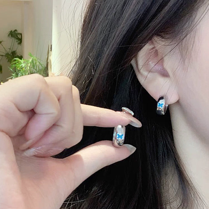 Wholesale Blue Oil Drop Butterfly Hoop Earrings JDC-ES-Qik001