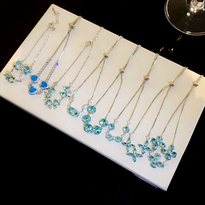 Wholesale Butterfly Zircon Pendant Bracelet Silver Tone Copper Jewelry