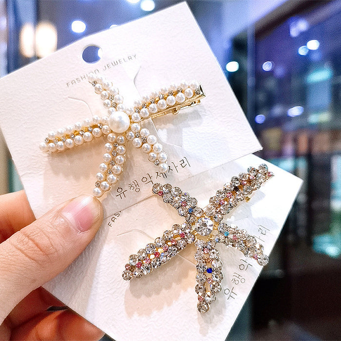 Wholesale Pearl Starfish Side Hairpin Marine Hair Accessories Pearl Metal Rhinestone Hairpin