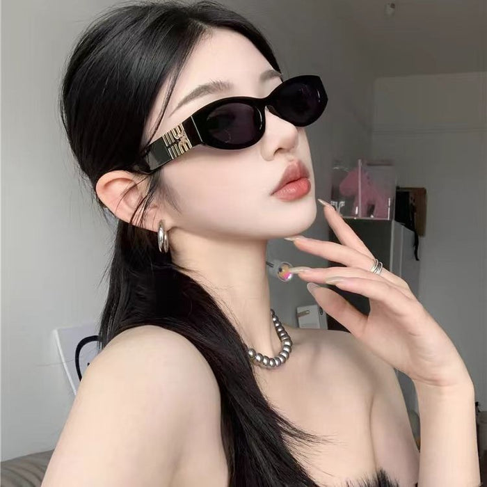 Wholesale New oval frame sunglasses, fashionable, personalized, letter trendy, versatile sunglasses