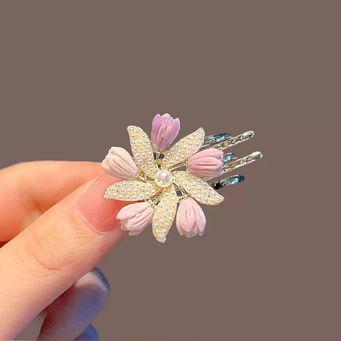 Wholesale Exquisite Flower Pearl Small Grab Hairclip Women' s Side Clip