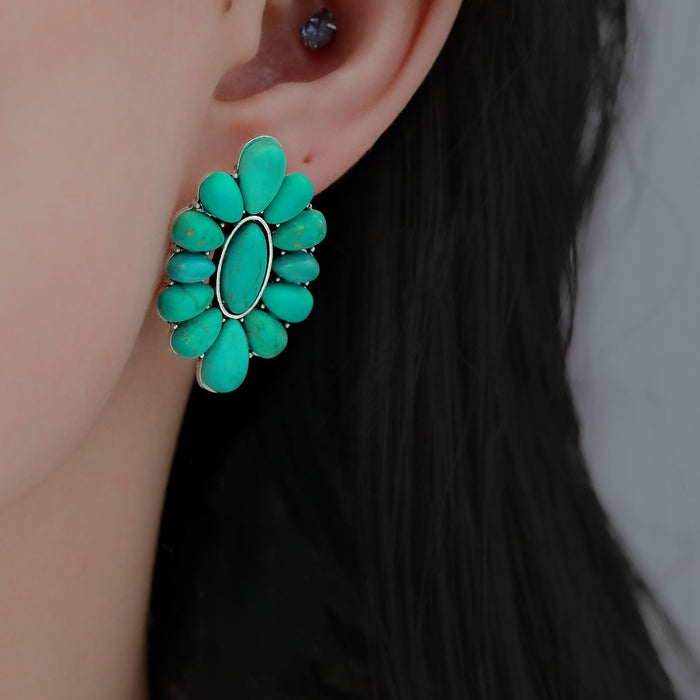 Wholesale Retro Bohemian Turquoise Geometric Flower Earrings