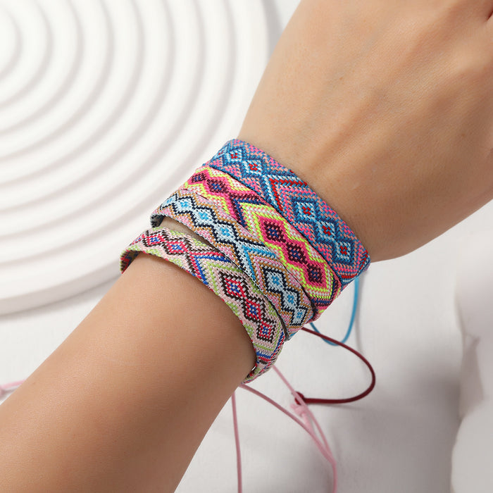 Wholesale A set of 8 hand-woven colorful plaid lucky bracelets