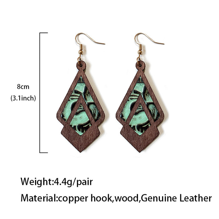Wholesale Retro Geometric Drop Wood Earrings Jewelry Accessory