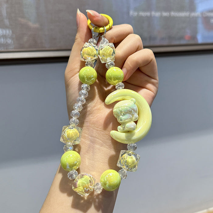 Wholesale Cute and high-end bead phone chain, acrylic hanging decoration, keychain, electroplated hanging rope, keychain