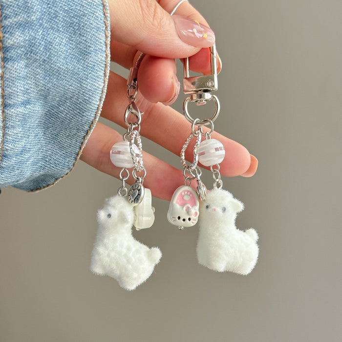 Wholesale Cute Furry Animal Keychain Alpaca Mobile Phone Pendant Cartoon Bag Hanging Accessories
