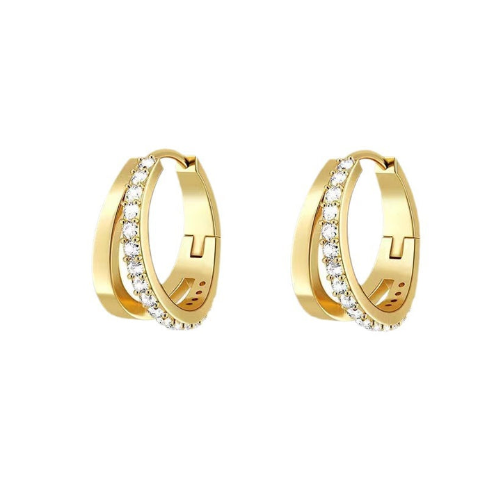 Wholesale Elegant and minimalist copper inlaid zirconium double-layer ear loops with retro design for women's ear buckles