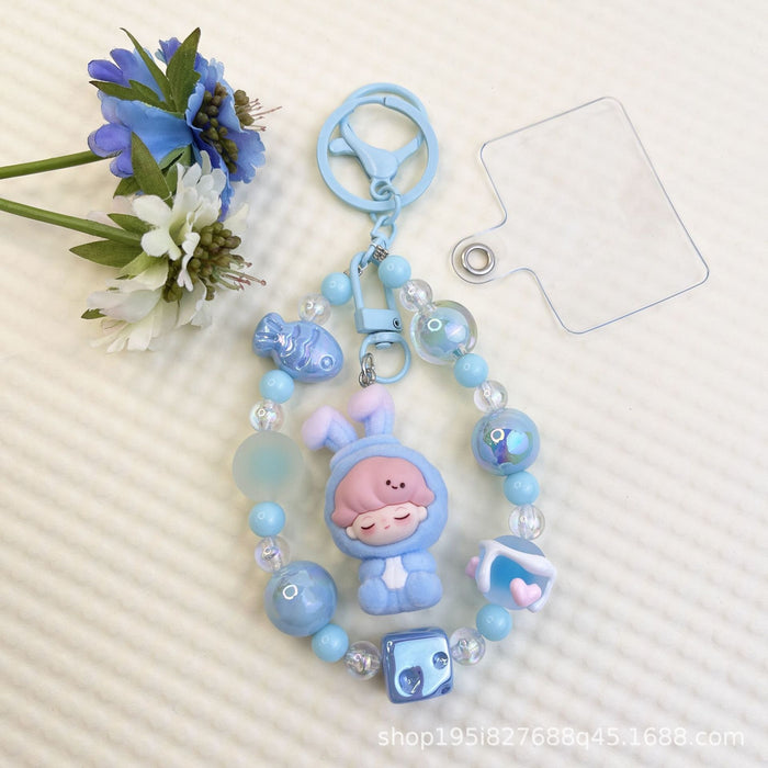 Wholesale Flocked kitten fun girly colorful beaded mobile phone chain keychain bag doll pendant accessories