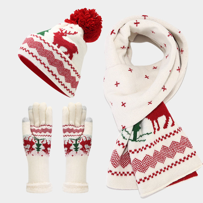 Wholesale Christmas reindeer jacquard knitted winter hat set