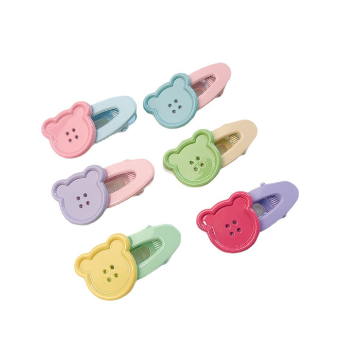 Wholesale Cute teddy bear button hollow oval duckbill clip bangs side hair clip headband