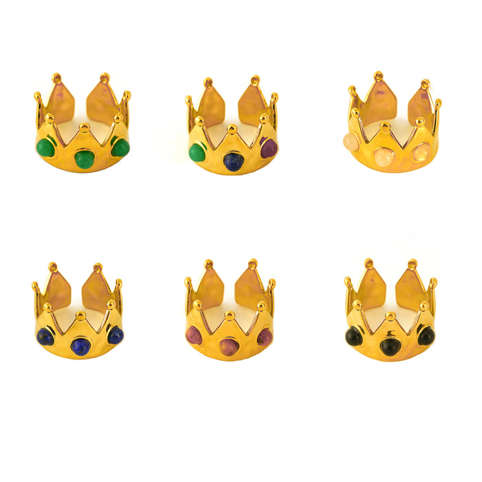 Wholesale Personalized New Product Crown Stainless Steel Ring with Natural Stone Premium Open End Ring Multi Color Wholesale