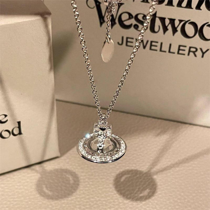 Wholesale Saturn necklace titanium steel non fading transparent crystal planet pendant collarbone chain light luxury niche