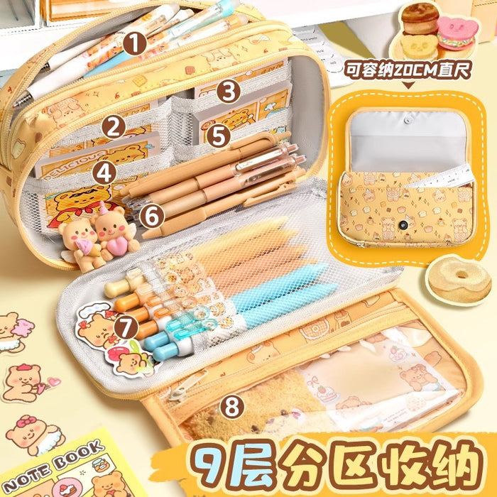 Wholesale Trendy Cute Pencil Case Large Capacity 9-Layer Flip with Butter Bear Design for Students stationery