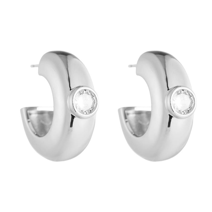 Wholesale Exquisite and versatile brass inlaid zirconium earrings with C-shaped earrings and personalized earrings