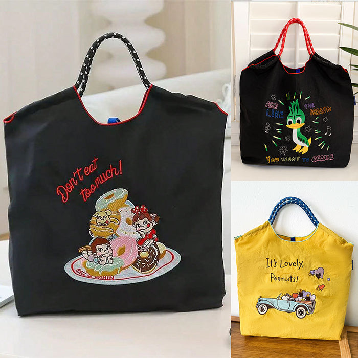 Wholesale Cartoon Embroidered Bag Embroidered Canvas Bag Large Capacity Shopping Bag Shoulder Bag