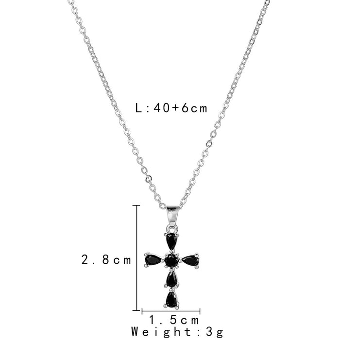Wholesale Fashionable, trendy, personalized, versatile copper micro inlaid cross, water droplet inlaid diamond necklace accessory