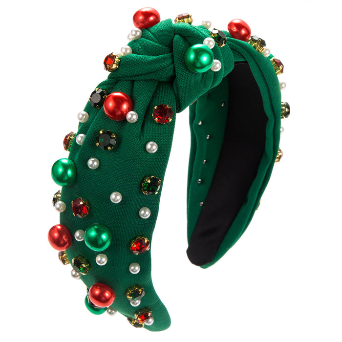 Wholesale Christmas pearl headband red green diamond headband women's hair accessories
