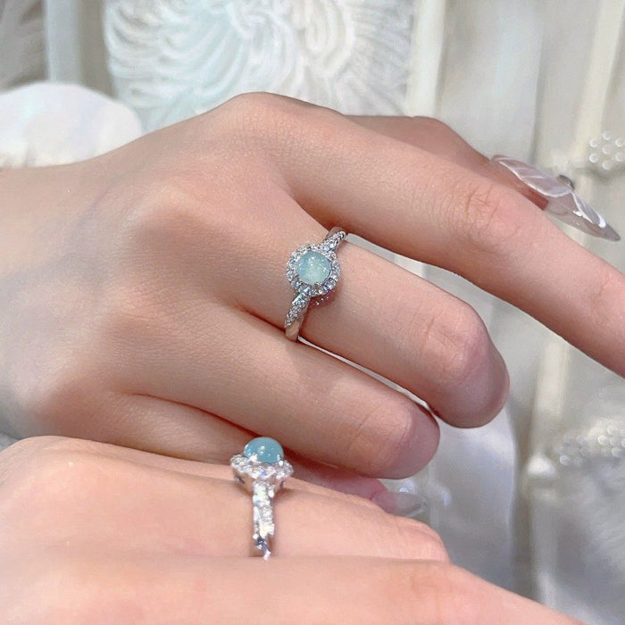 Wholesale Diamond-encrusted Aqua Blue Egg Ring Finger Ring Fashionable Finger Ring
