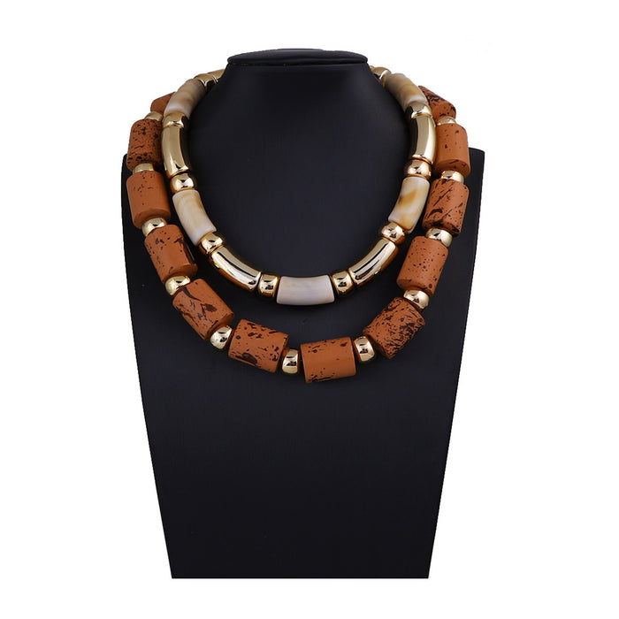 Wholesale Double-Layer Stacked Wooden Resin Bamboo Necklace Accessories