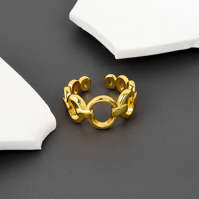 Wholesale Copper Electroplated Open Ring Geometric Chain Design Women S Adjustable Everyday Jewelry Gift