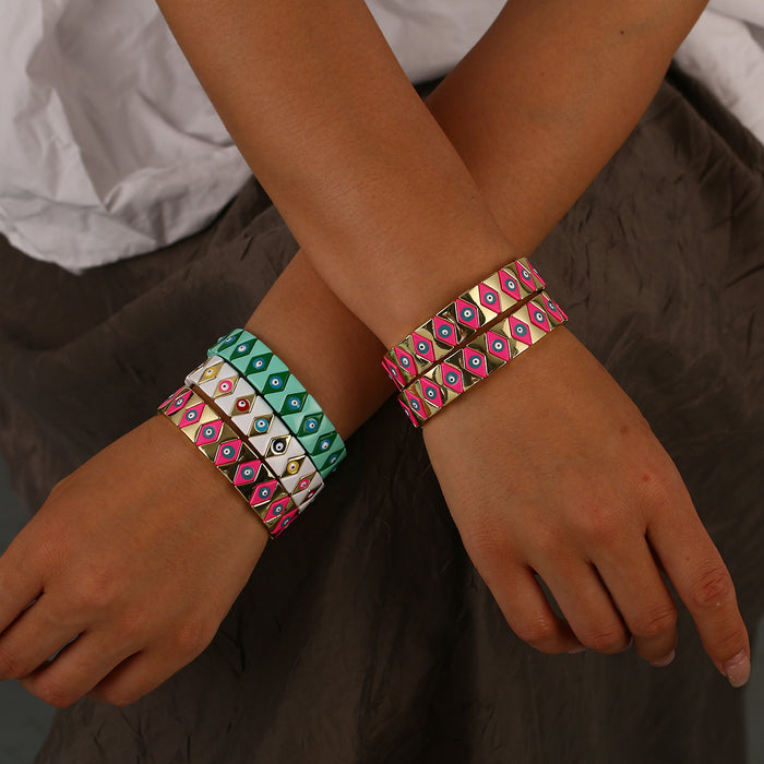 Wholesale Classic Drip Oil Stainless Steel Devil's Eye Bracelet with Adjustable Elastic Rope