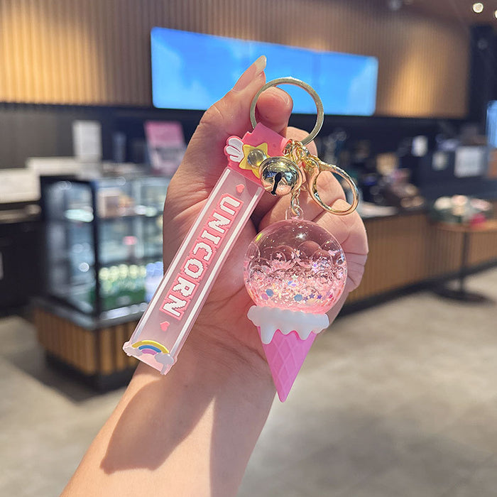 Wholesale New Oil Flowing Sand Bottle Keychain Night Light Backpack Small Pendant Cartoon Wishing Drifting Bottle Keychain