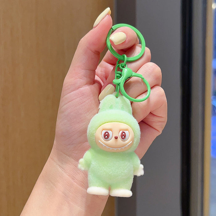 Wholesale Flocked cartoon keychain,  cute 3D figurine,  backpack accessory