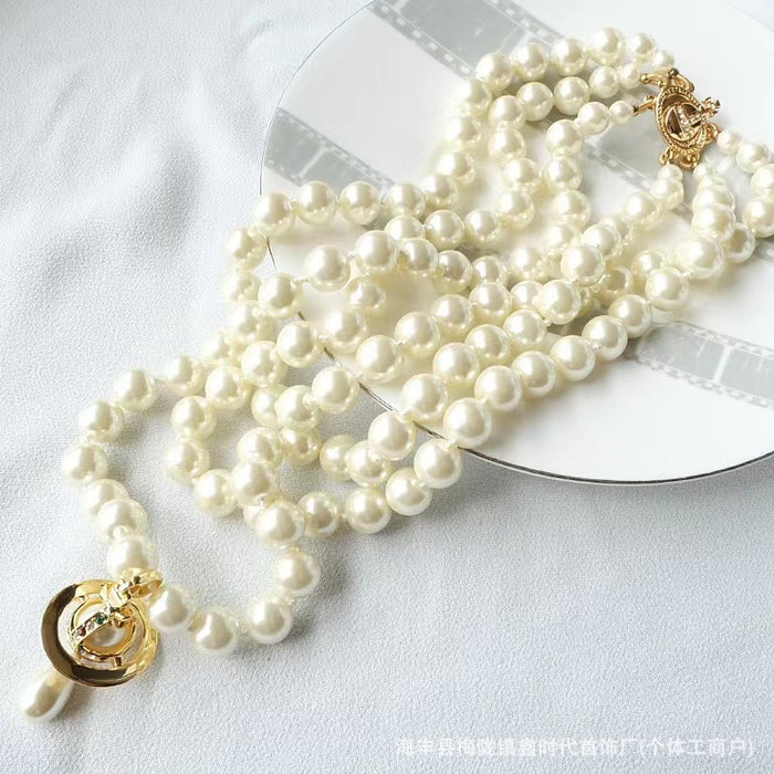 Wholesale Three layer three-dimensional water droplet collarbone chain with high-end feel, engraved and labeled necklace
