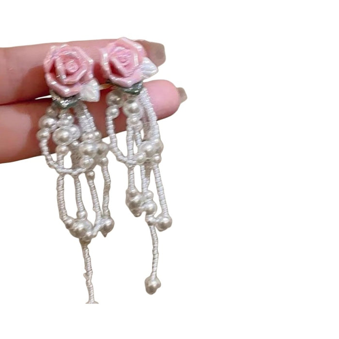 Wholesale Rose long pearl tassel earrings