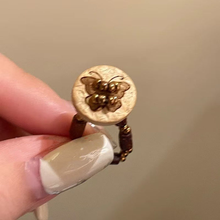 Wholesale Vintage brown beaded ring, wooden personalized bracelet, stacked with index finger ring