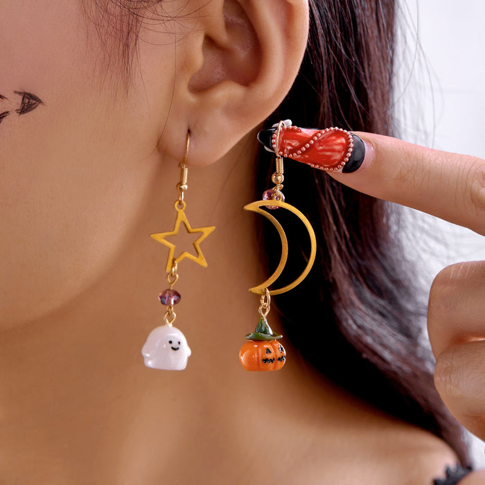 Wholesale  earrings for women creative personality five-pointed star asymmetric pumpkin ghost  party earrings