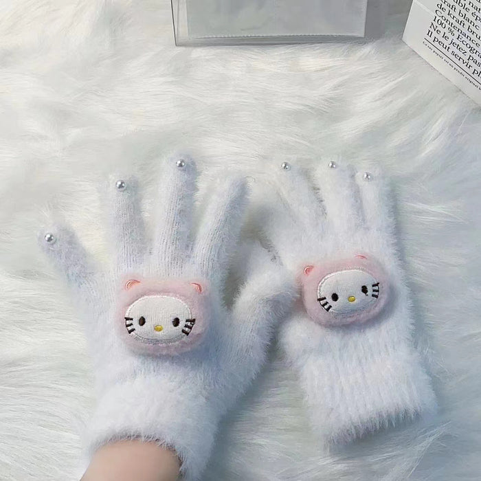Wholesale Cute Cat Diamond Gloves Girls Winter Warm  Rhinestone Cycling Plush Wear Gloves