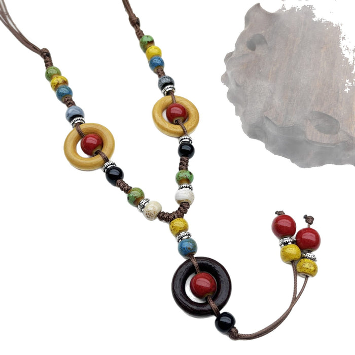 Wholesale Vintage ceramic woven rope necklace, long tassel sweater chain, collarbone