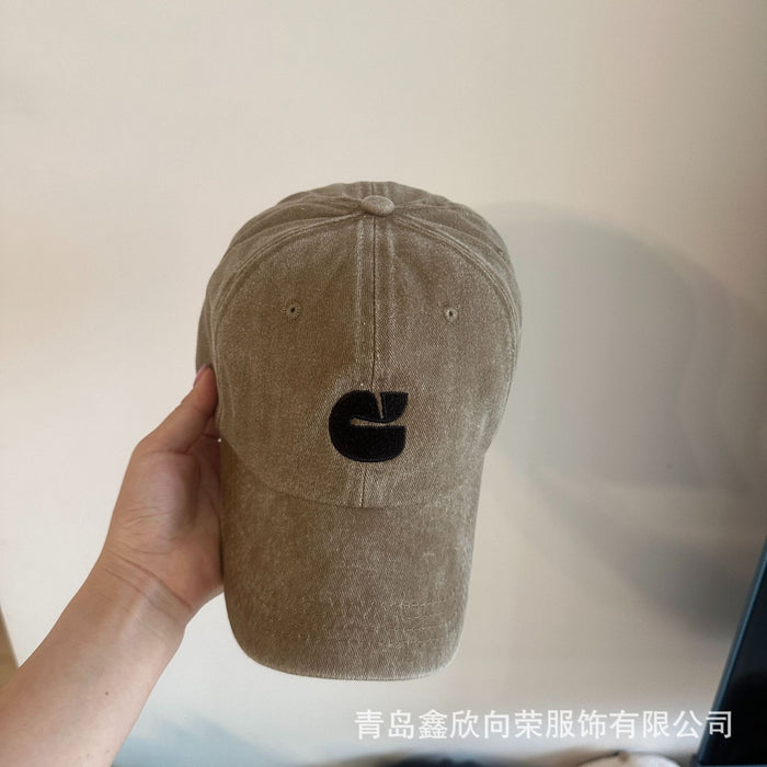 Wholesale New Fashionable Simple Washed Hat Embroidered Duck Tongue Hat Versatile 6-piece Curved brimmed Cotton Soft Top Sunshade Baseball