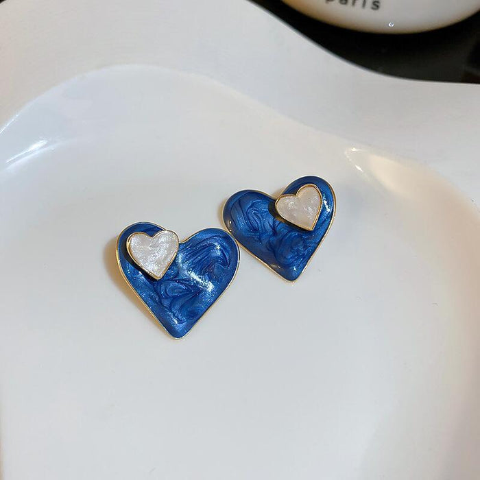 Wholesale Drip oil dyed heart-shaped earrings, pure silver needle earrings, new niche design, temperament earrings