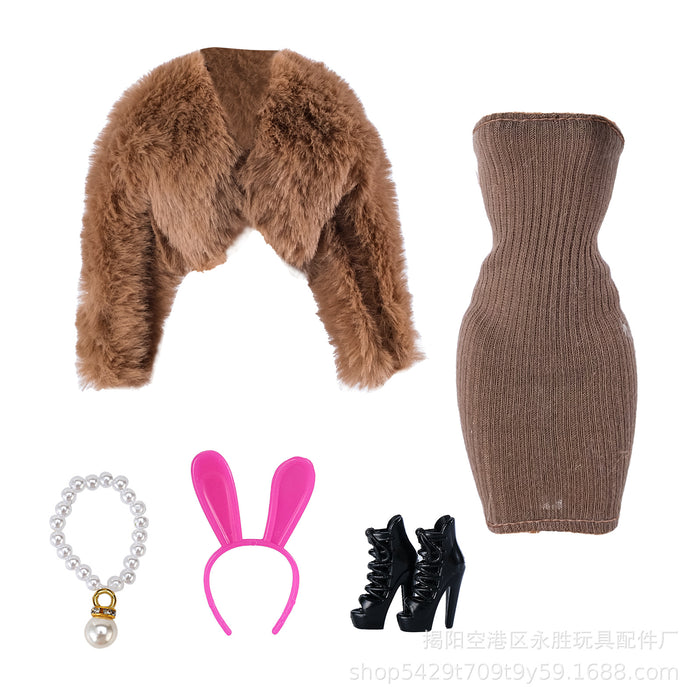 Wholesale  Doll fur plush coat skirt suit doll dress