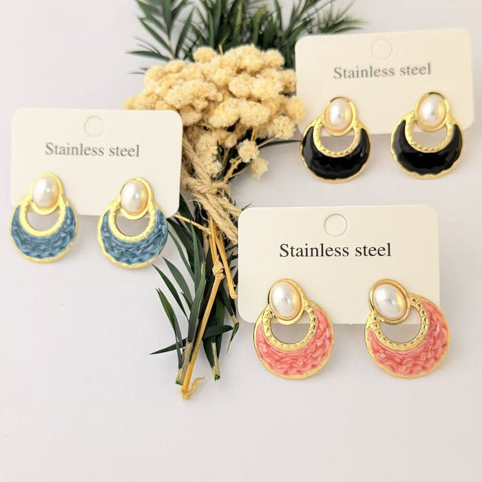 Wholesale Stainless Steel Drip Glaze Fan-Shaped Stud Earrings - Trendy Everyday Jewelry
