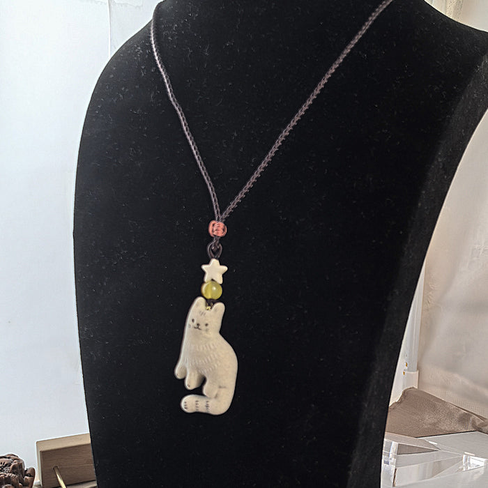 Wholesale Autumn and winter vintage necklace niche design sweater chain brown hand woven rope collarbone chain