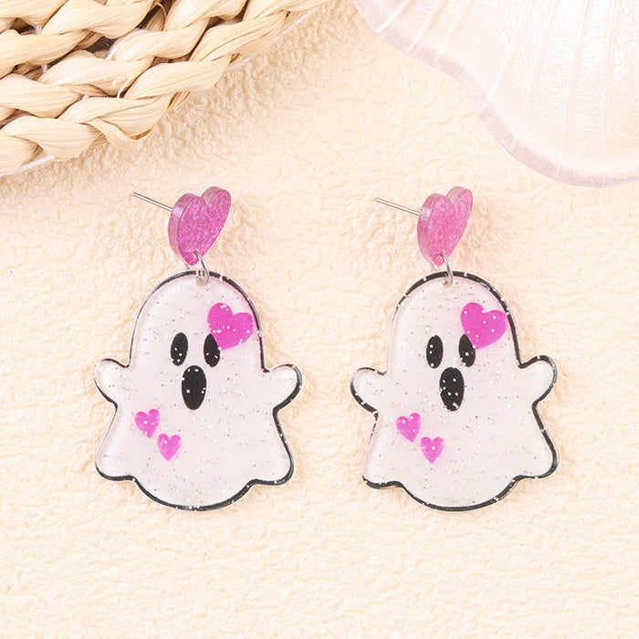 Wholesale Halloween Funny Acrylic Bat Pumpkin Ghost Earrings Trendy Jewelry Accessory MOQ≥2